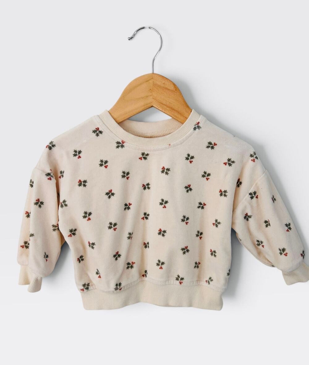 Quincy Mae Organic Velour Holly Berry Sweatshirt, 6-12 Months